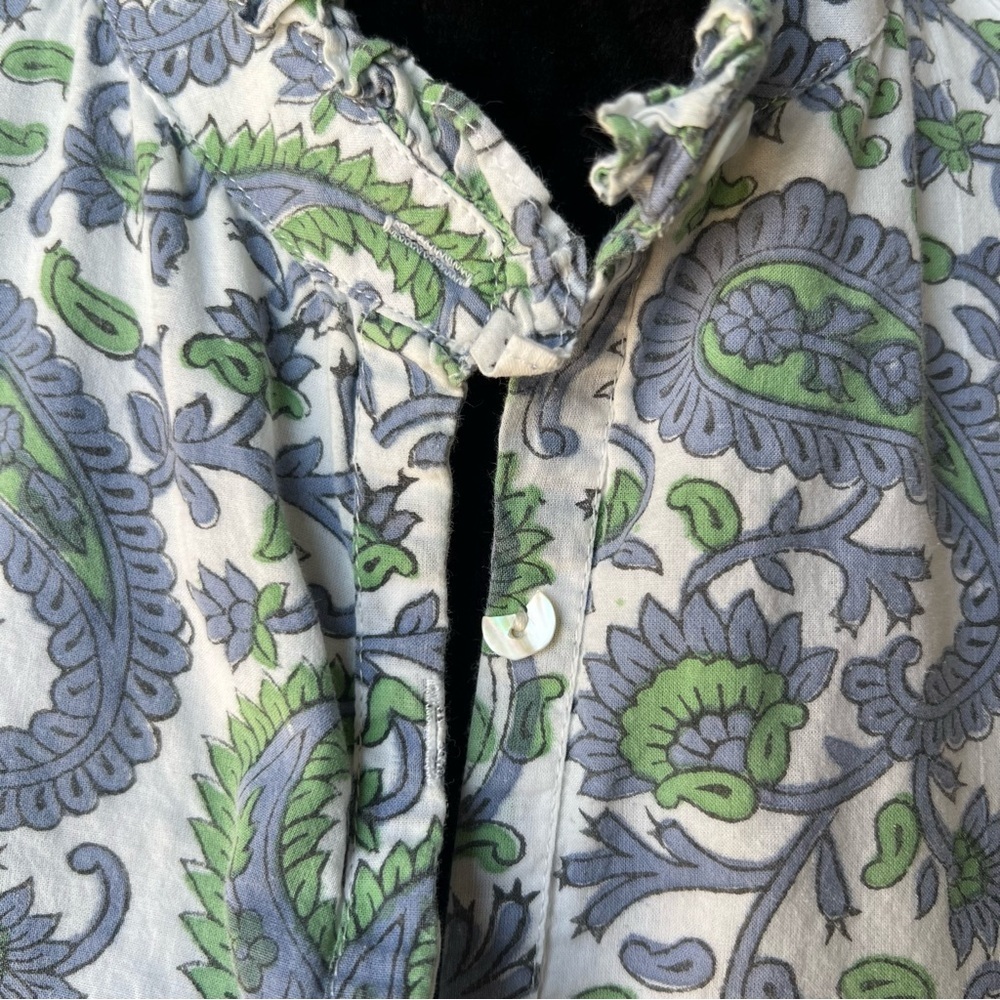Women’s Paisley Drawstring Waist Dress in White, Green & Blue - Picture 12 of 12